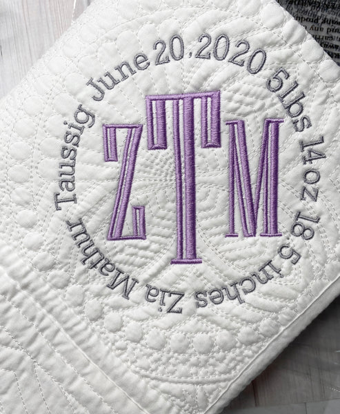 Monogrammed Birth Stat Baby Blanket