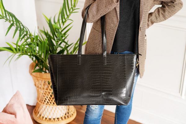 Croc Leather Tote Bag