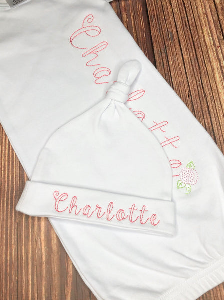 Personalized Newborn Girl Coming Home Outfit, Custom Newborn Gown, Personalized Baby Girl Gown, Take Home Outfit, Baby Gifts, Infant Gown