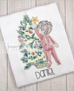 Christmas Shirt, Personalized Boy hanging Star Shirt, Embroidery Vintage Christmas Shirt for Baby Toddler , Personalized Baby Holiday Romper