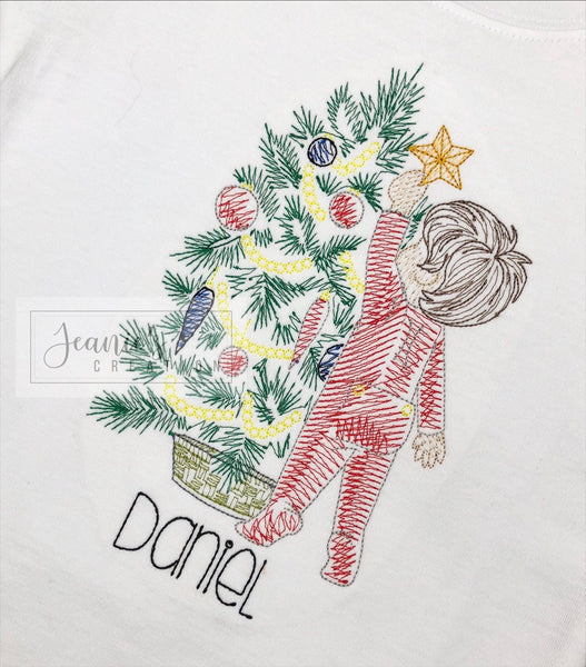 Christmas Shirt, Personalized Boy hanging Star Shirt, Embroidery Vintage Christmas Shirt for Baby Toddler , Personalized Baby Holiday Romper