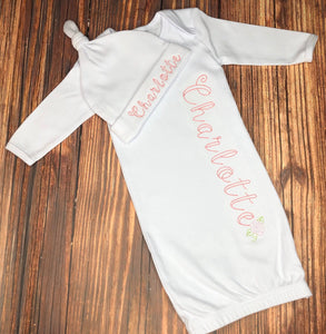 Personalized Newborn Girl Coming Home Outfit, Custom Newborn Gown, Personalized Baby Girl Gown, Take Home Outfit, Baby Gifts, Infant Gown