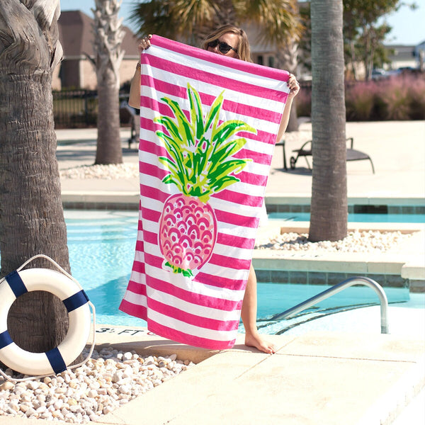 Personalized Jellyfish Beach Towel, Monogrammed Pineapple Stripes Towel