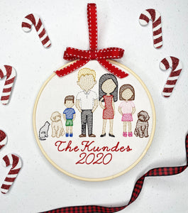 Personalized Family Ornament, Embroidered Family Christmas Ornaments, Custom Family Portrait Wall Hanging