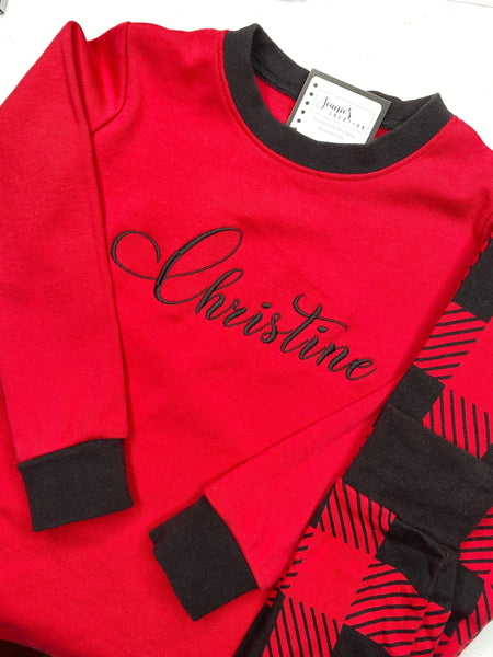 Personalized Christmas Pajamas, Personalized Buffalo Plaid Pajamas, Personalized Family Pajamas, Kids Buffalo Plaid Pajamas