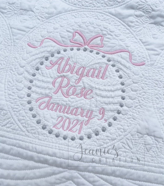 Personalized baby blanket, Embroidered Girly Bow baby quilt blanket, Monogrammed baby girl blanket, Baby shower gift