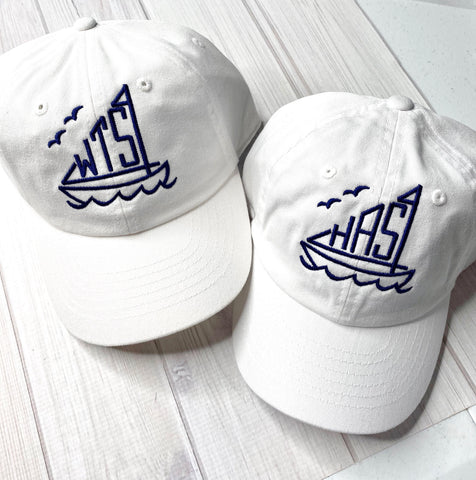 Adult Monogrammed Sailboat Hat, Monogram Adult Baseball Hat, Personalized Baseball Hat