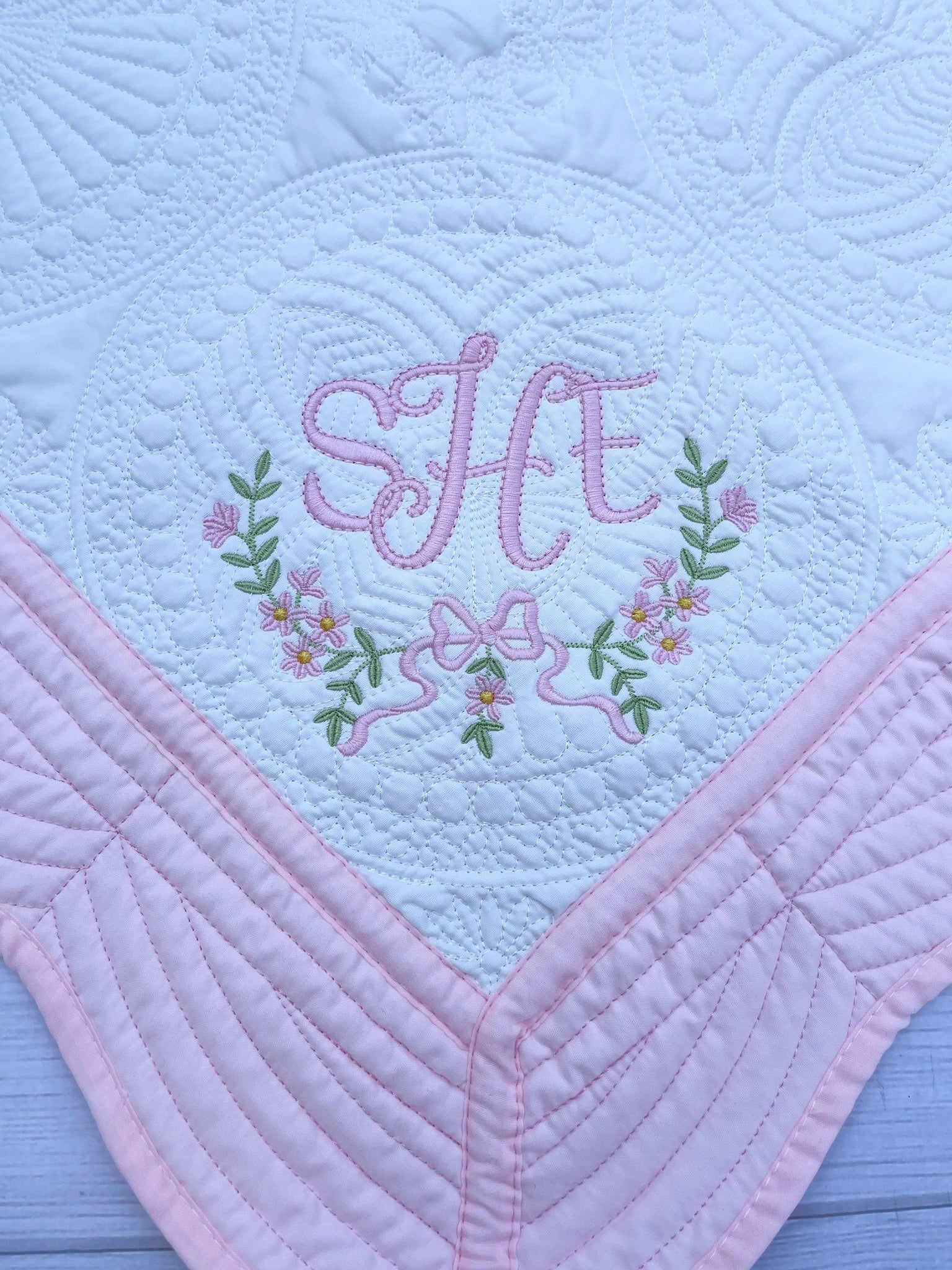 Personalized baby blanket, Embroidered Girly Bow baby quilt blanket, Monogrammed baby girl blanket, Baby shower gift