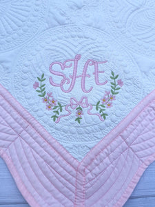 Personalized baby blanket, Embroidered Girly Bow baby quilt blanket, Monogrammed baby girl blanket, Baby shower gift