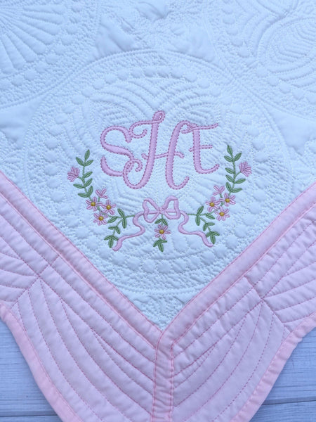 Personalized baby blanket, Embroidered Girly Bow baby quilt blanket, Monogrammed baby girl blanket, Baby shower gift