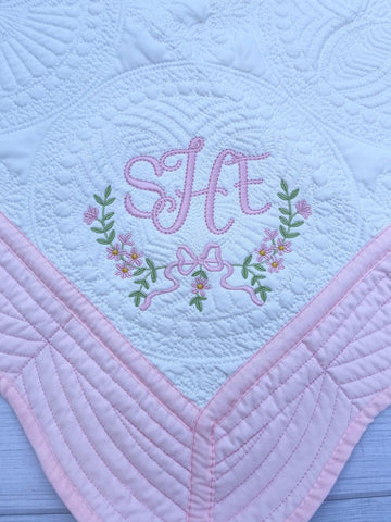 Personalized baby blanket, Embroidered Girly Bow baby quilt blanket, Monogrammed baby girl blanket, Baby shower gift