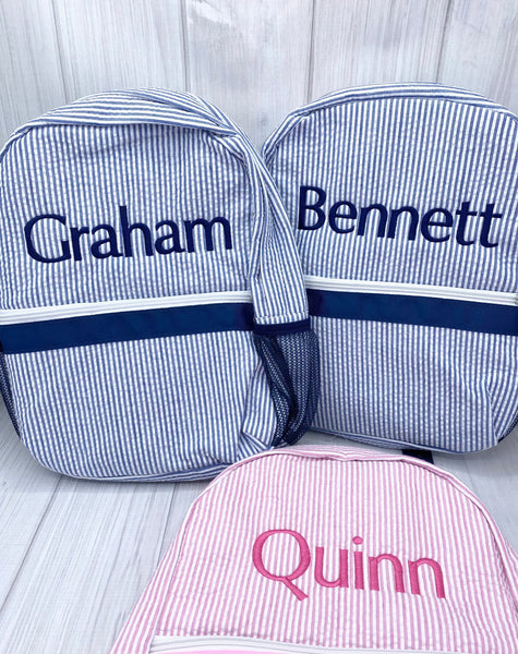 Personalized monogrammed Backpacks, Monogrammed Kids Backpacks, Seersucker Backpack, Preschool Book Bag, Personalized School Bag