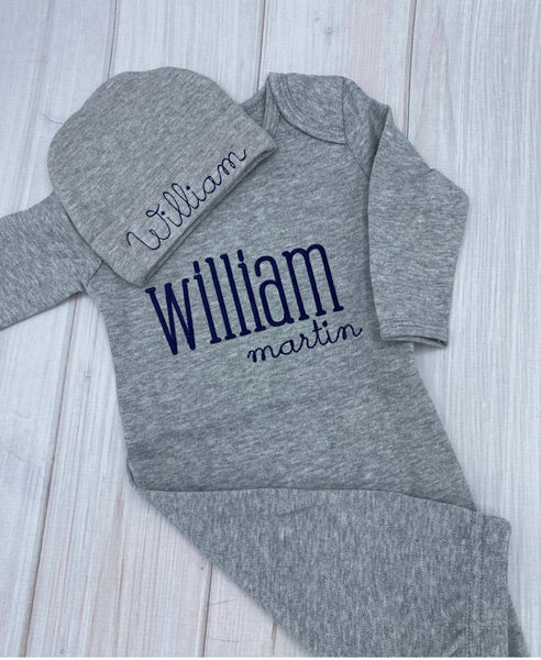 Personalized Newborn Coming Home Outfit, Baby boy coming home outfit, Personalized Baby Boy Sleeper Gown, Baby Gifts, Baby Boy Gown set