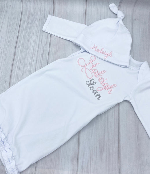 Personalized Newborn Coming Home Outfit, Custom Newborn Gown, Personalized Baby Girl Gown, Take Home Outfit, Baby Gifts, Infant Gown