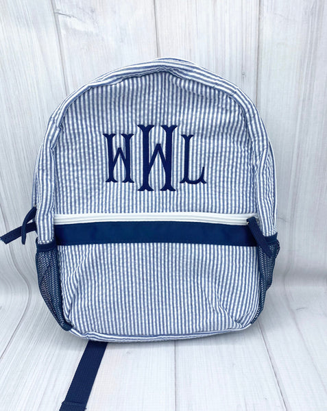 Monogrammed Kids Backpacks, Personalized Toddler Backpacks, Seersucker Backpack, Preschool Book Bag, Personalized School Bag