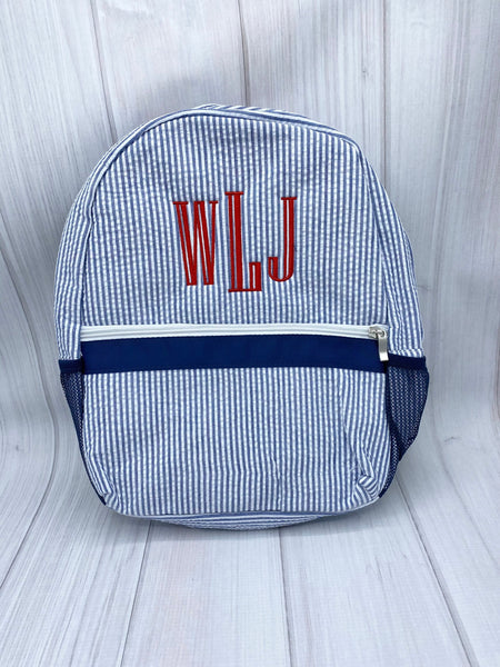 Monogrammed Kids Backpacks, Personalized Toddler Backpacks, Seersucker Backpack, Preschool Book Bag, Personalized School Bag