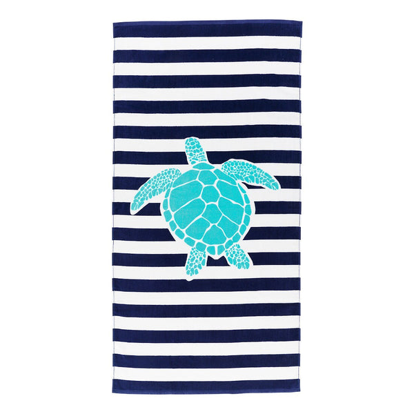 Personalized Sea Turtle Beach Towel, Monogrammed Sea Turtle Stripes Towel