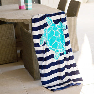 Personalized Sea Turtle Beach Towel, Monogrammed Sea Turtle Stripes Towel