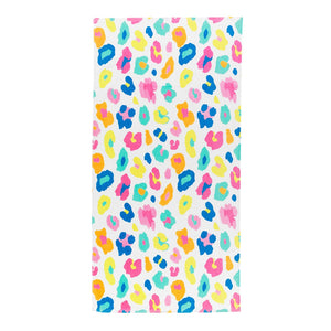 Personalized Rainbow Leopard Beach Towel, Monogrammed Fun Colors Leopard Beach Towel