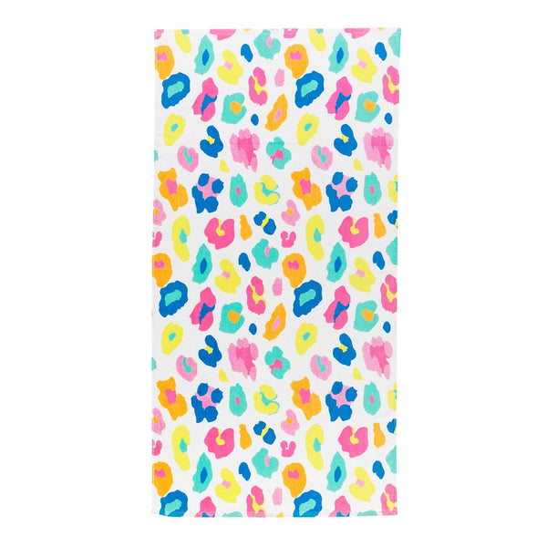 Personalized Rainbow Leopard Beach Towel, Monogrammed Fun Colors Leopard Beach Towel