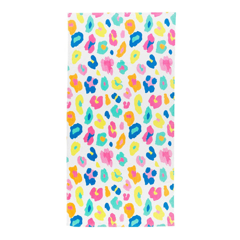 Personalized Rainbow Leopard Beach Towel, Monogrammed Fun Colors Leopard Beach Towel