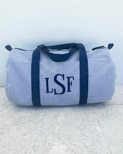 Personalized Baby Duffle Bag, Monogrammed Baby Gifts , Monogram Seersucker Duffel, Personalized seersucker duffel bag, Seersucker travel bag