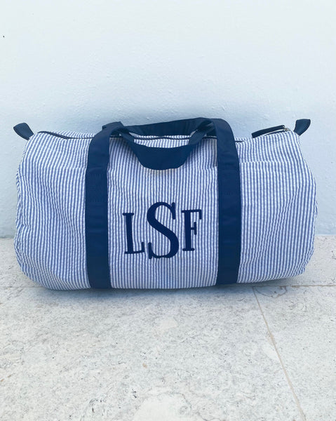 Personalized Baby Duffle Bag , Monogram Seersucker Duffel, Personalized seersucker duffel bag, Baby travel bag, Monogrammed Baby Gifts