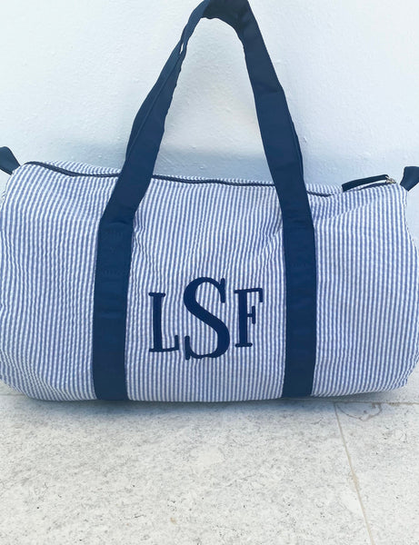 Personalized Baby Duffle Bag, Monogrammed Baby Gifts , Monogram Seersucker Duffel, Personalized seersucker duffel bag, Seersucker travel bag