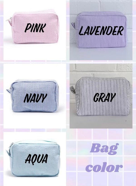 Personalized Monogrammed Seersucker Cosmetic Bag, Personalized Travel Toiletry Bag, Monogrammed Toiletry Bag