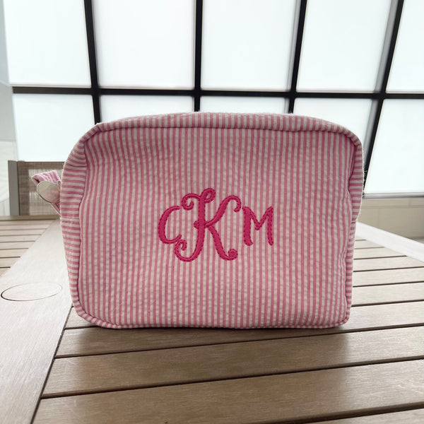 Personalized Monogrammed Seersucker Cosmetic Bag, Personalized Travel Toiletry Bag, Monogrammed Toiletry Bag