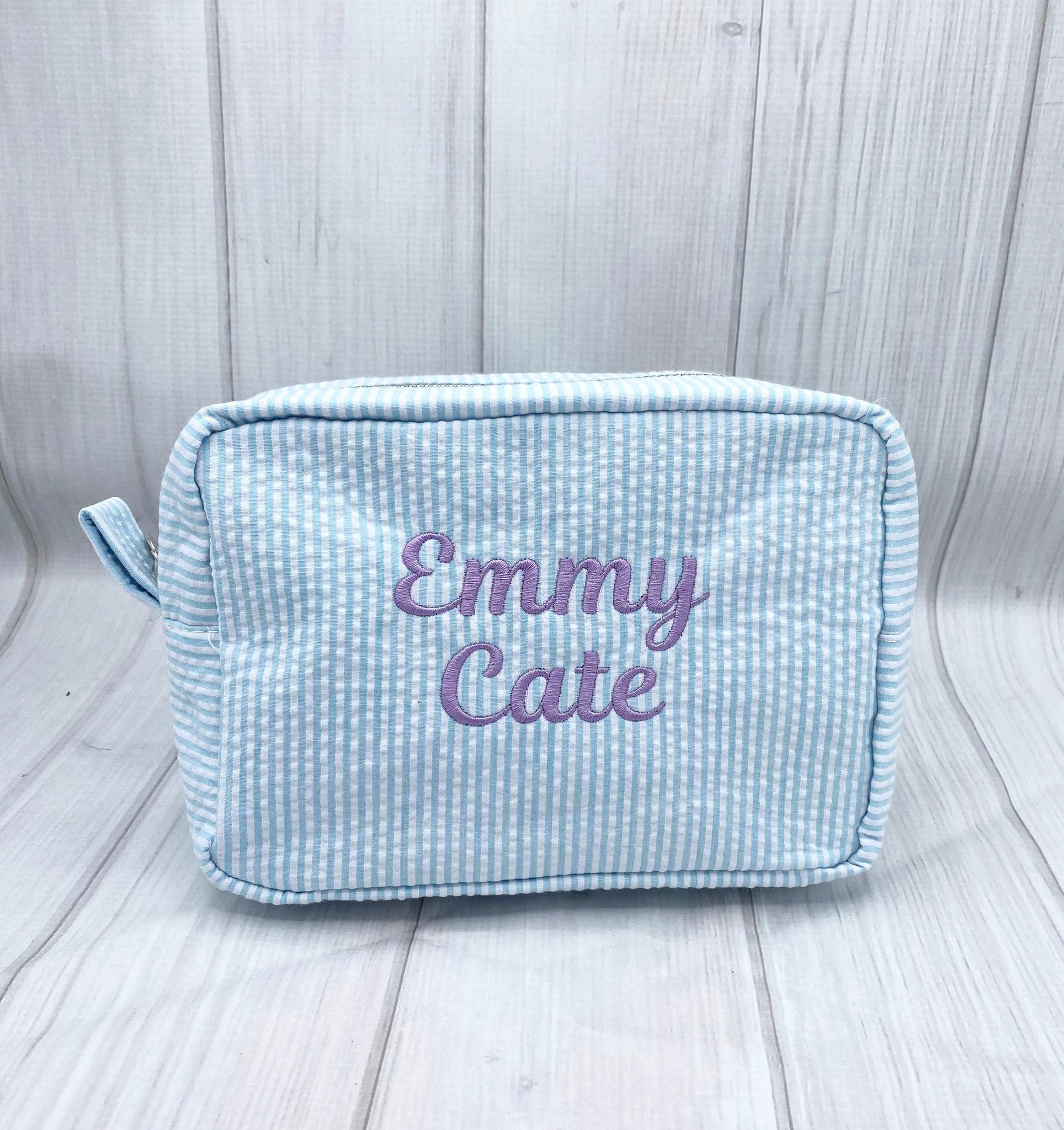 Personalized Monogrammed Seersucker Cosmetic Bag, Personalized Travel Toiletry Bag, Monogrammed Toiletry Bag