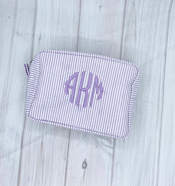 Personalized Monogrammed Seersucker Cosmetic Bag, Personalized Travel Toiletry Bag, Monogrammed Toiletry Bag