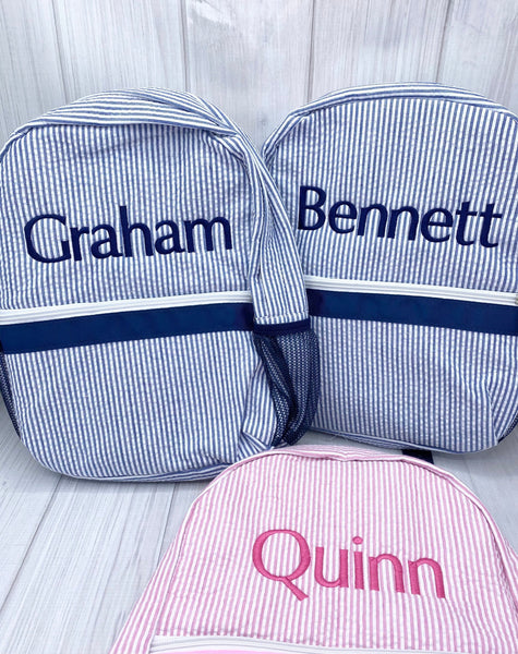 Personalized Kids Backpacks, Monogrammed Toddler Backpacks, Seersucker Backpack, Preschool Book Bag, Personalized School Bag