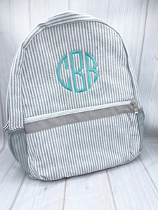 Monogrammed Kids Backpacks, Personalized Toddler Backpacks, Seersucker Backpack, Preschool Book Bag, Personalized School Bag