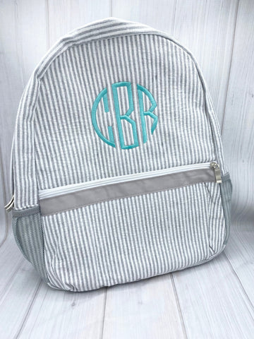 Monogrammed Kids Backpacks, Personalized Toddler Backpacks, Seersucker Backpack, Preschool Book Bag, Personalized School Bag