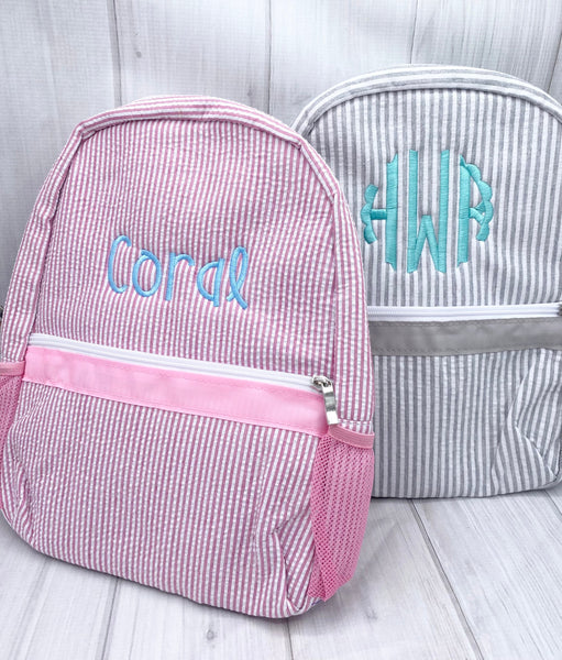 Monogrammed Toddler Backpacks, Personalized Kids Backpacks, Seersucker Backpack, Preschool Book Bag, Personalized School Bag