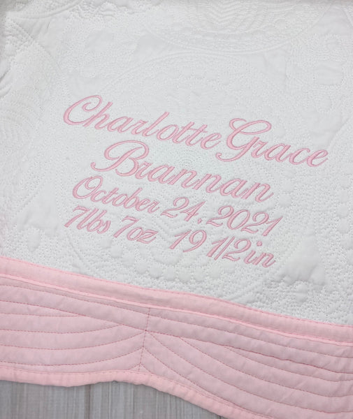 Personalized baby quilt blanket, Embroidered baby quilt blanket, Monogrammed birth stat baby blanket, Baby shower gift, Baby quilt blanket