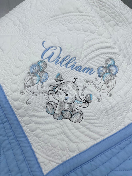 Personalized baby quilt blanket, Embroidered Elephant Baby quilt blanket, Monogrammed baby blanket, Baby shower gift