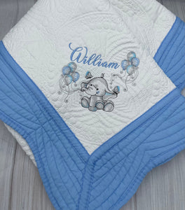 Personalized baby quilt blanket, Embroidered Elephant Baby quilt blanket, Monogrammed baby blanket, Baby shower gift