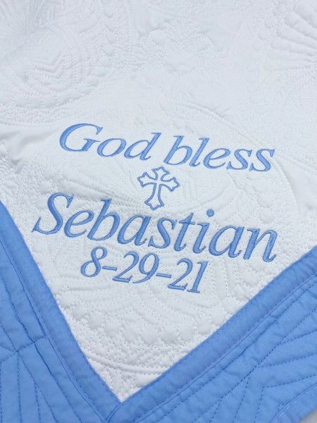 Personalized Baptism Quilt Blanket, Embroidered Baptism Blanket, Christening Gift, Baby shower gift, Baptism Gift Blanket