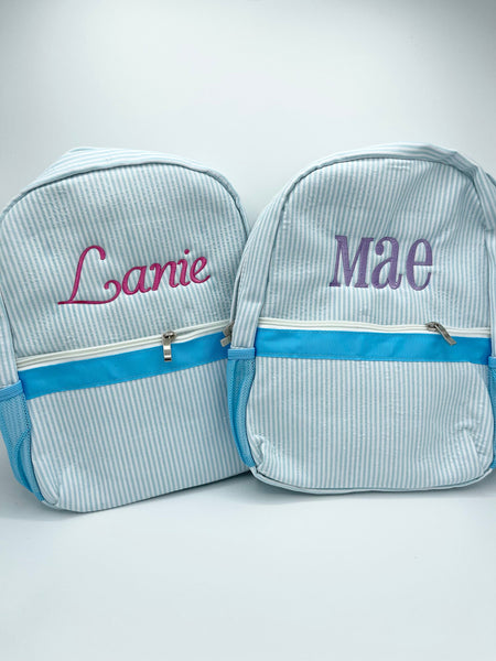 Monogrammed Kids Backpacks, Personalized Toddler Backpacks, Seersucker Backpack, Preschool Book Bag, Personalized School Bag