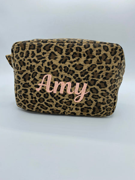 Personalized Monogrammed Leopard Cosmetic Bag, Personalized Travel Toiletry Bag, Monogrammed Toiletry Bag