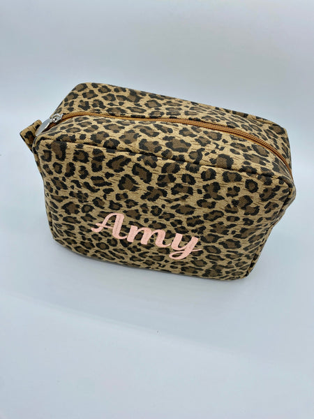 Personalized Monogrammed Leopard Cosmetic Bag, Personalized Travel Toiletry Bag, Monogrammed Toiletry Bag