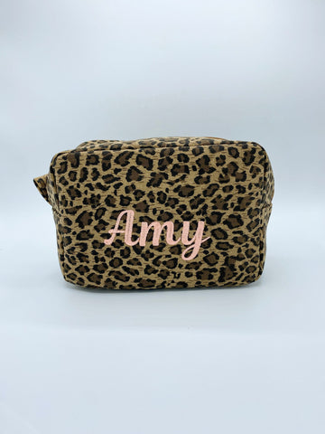 Personalized Monogrammed Leopard Cosmetic Bag, Personalized Travel Toiletry Bag, Monogrammed Toiletry Bag