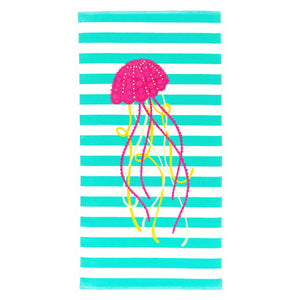 Personalized Jellyfish Beach Towel, Monogrammed Pineapple Stripes Towel