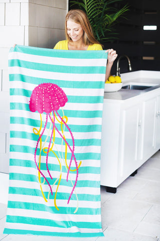 Personalized Jellyfish Beach Towel, Monogrammed Pineapple Stripes Towel