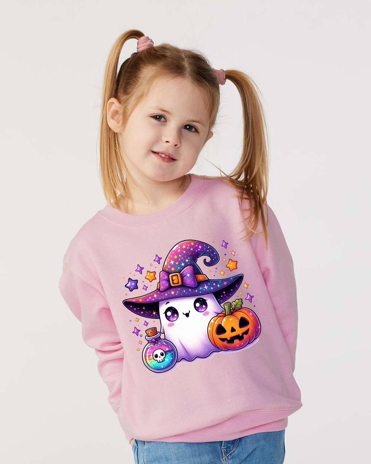 Kids Cute Witch Ghost Halloween Sweatshirt, Toddler Halloween Sweatshirt, Youth Halloween Sweatshirt, Toddler Halloween Shirt