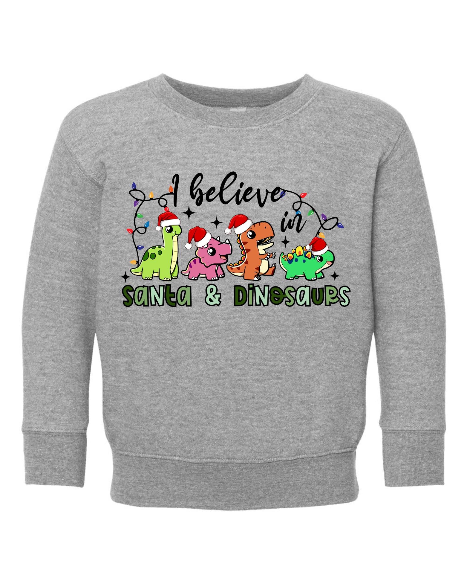 I believe in Santa and Dino Sweatshirt, Christmas Kids Sweatshirt, Holiday Toddler Sweatshirt, Toddler Santa Shirt, Kids Fall Sweatshirt