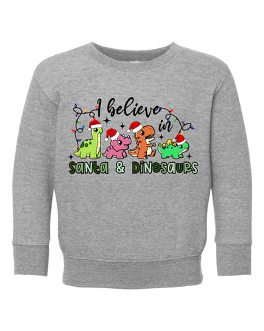 I believe in Santa and Dino Sweatshirt, Christmas Kids Sweatshirt, Holiday Toddler Sweatshirt, Toddler Santa Shirt, Kids Fall Sweatshirt