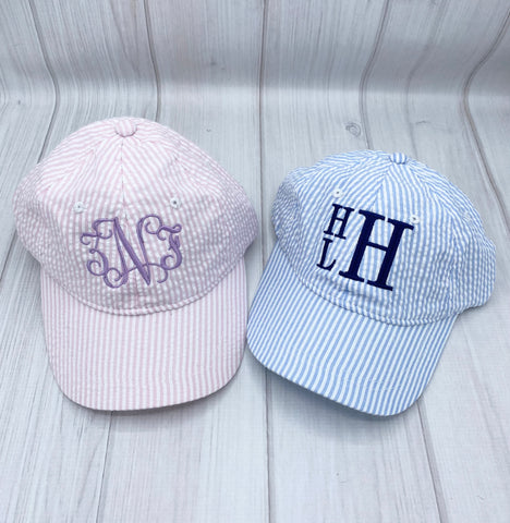 Monogrammed Kids Seersucker Baseball Hat